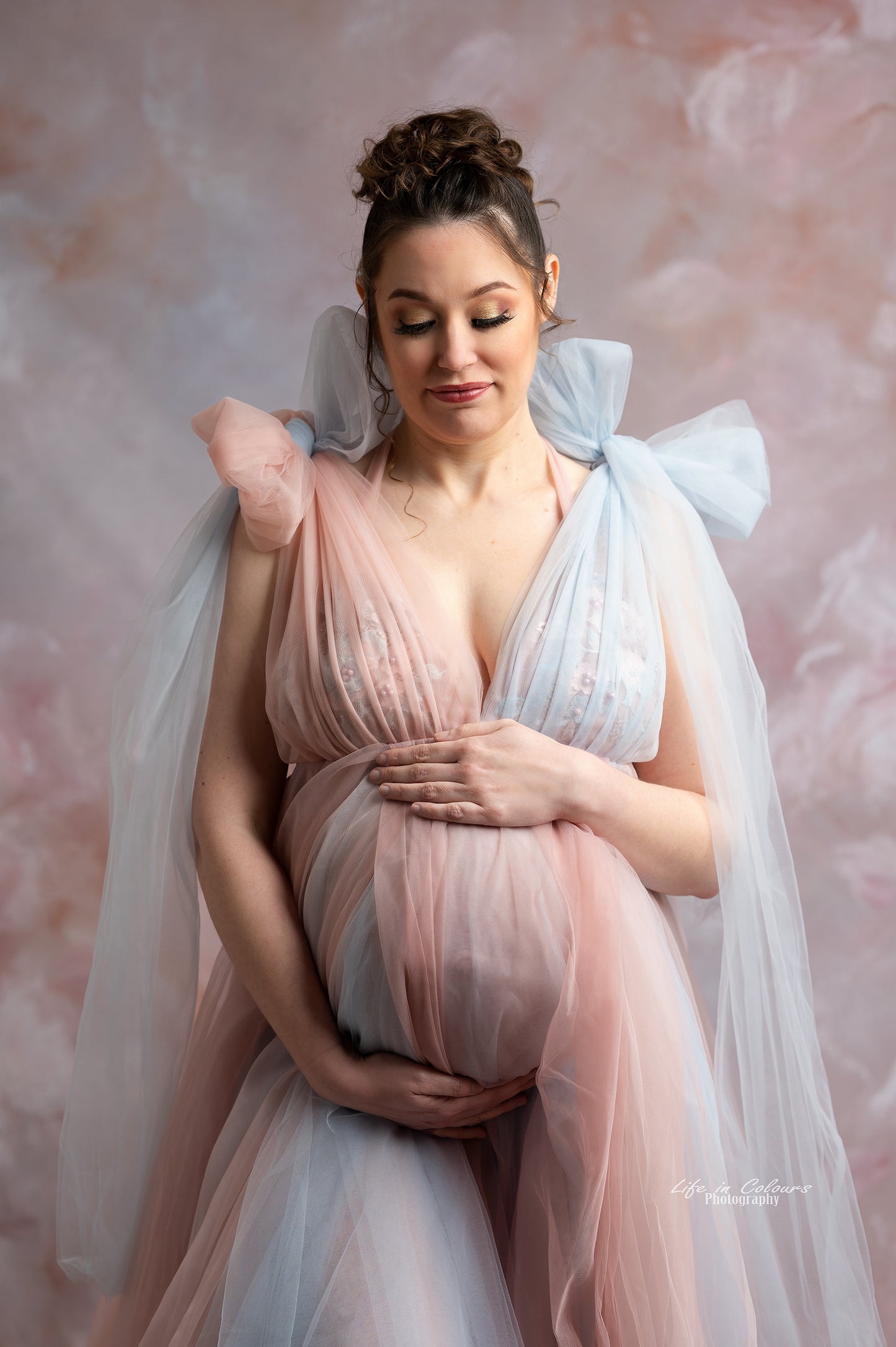 FOR HIRE / RENT tulle Blue and Pink Maternity Photoshoot baby shower gender reveal Dress " Joy "