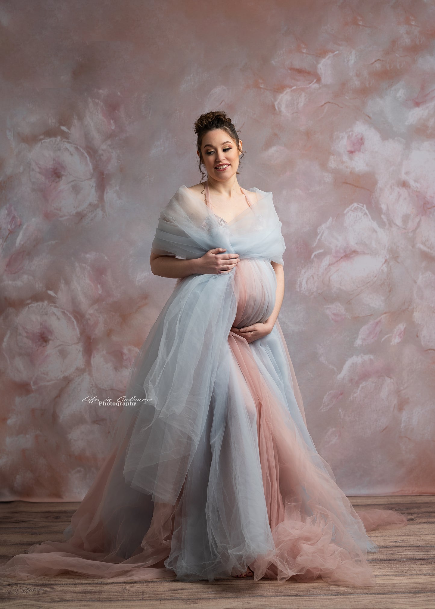 FOR HIRE / RENT tulle Blue and Pink Maternity Photoshoot baby shower gender reveal Dress " Joy "