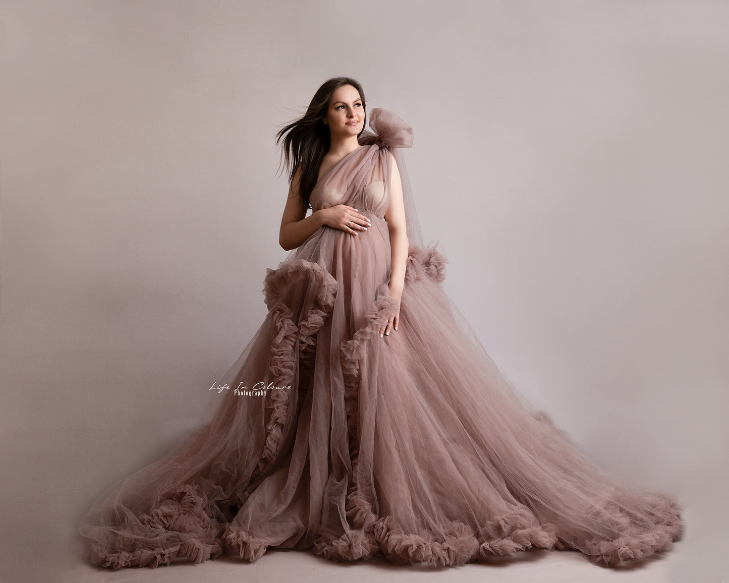 FOR HIRE / RENT large tulle Maternity Photoshoot Event Dress " Iris " in Mauve Purple