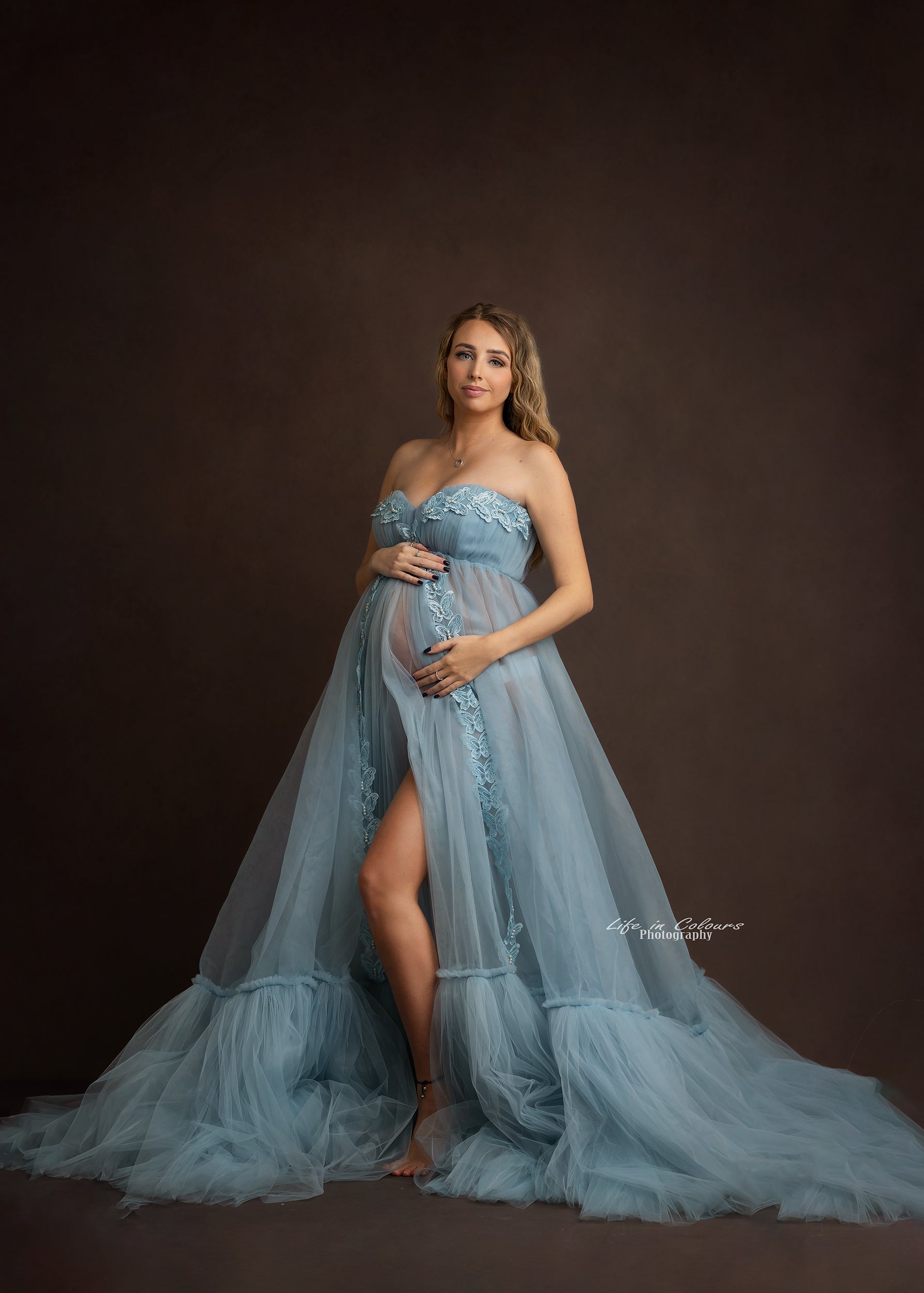 FOR HIRE RENT tulle in Blue Maternity Photoshoot Event Dress Sky MaternityDressHire