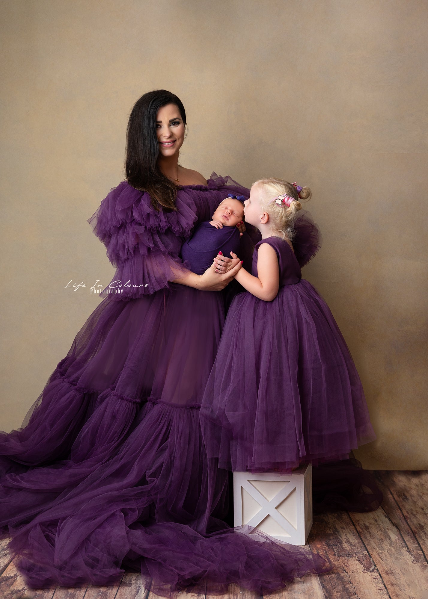 FOR HIRE / RENT tulle Purple Maternity Photoshoot Event Dress " Natalie " with matching daughter dress